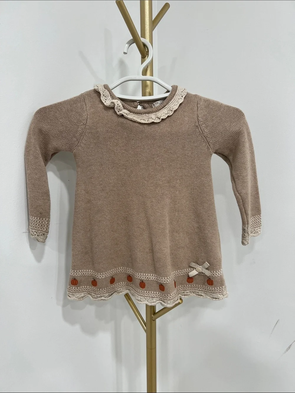 Max Studio Brown Knit Dress with Cream Trim and Orange Accents